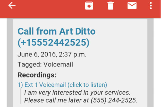 Example of Voicemail Transcription