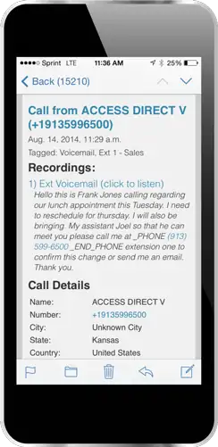 screenshot of voicemail transcript on iphone